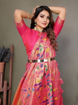 Orange tissue silk art paithani silk saree 4