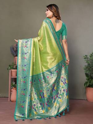 Parrot tissue silk art paithani silk saree 3