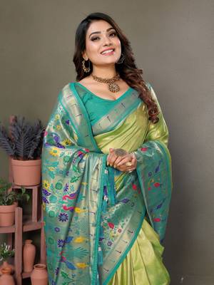 Parrot tissue silk art paithani silk saree 4