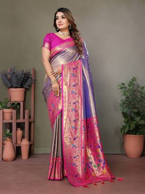 Sky blue tissue silk art paithani silk saree 1