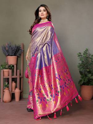 Sky blue tissue silk art paithani silk saree 2