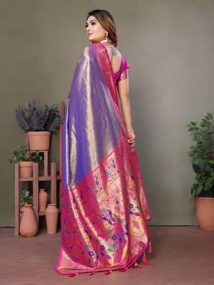Sky blue tissue silk art paithani silk saree 3
