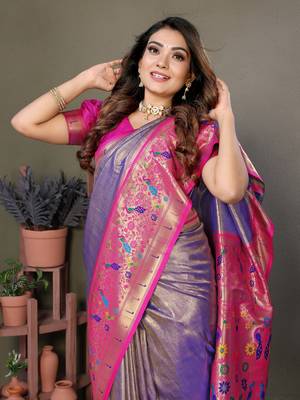 Sky blue tissue silk art paithani silk saree 4