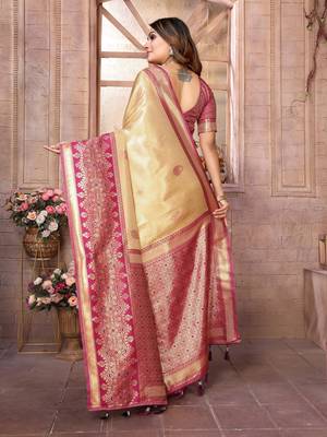 Beige tissue silk art kanjeevaram silk saree 3