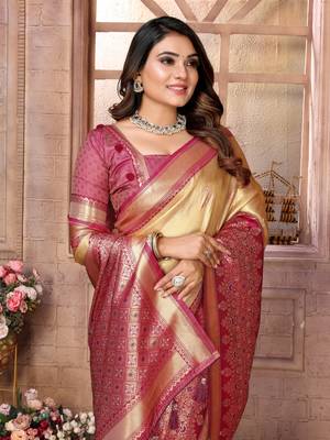 Beige tissue silk art kanjeevaram silk saree 4