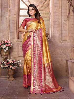 Mustard tissue silk art kanjeevaram silk saree 1