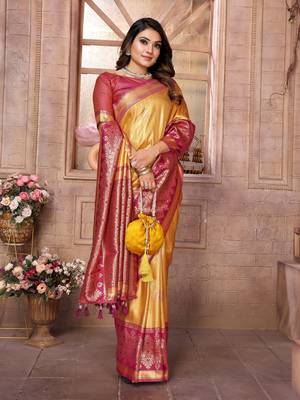 Mustard tissue silk art kanjeevaram silk saree 2