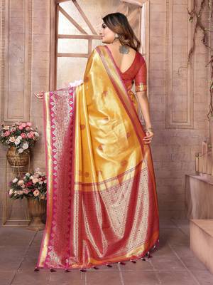 Mustard tissue silk art kanjeevaram silk saree 3