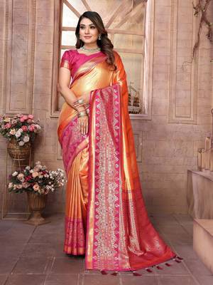 Orange tissue silk art kanjeevaram silk saree 1