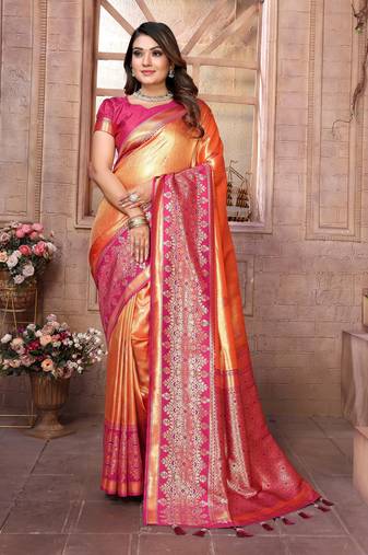 Orange tissue silk art kanjeevaram silk saree