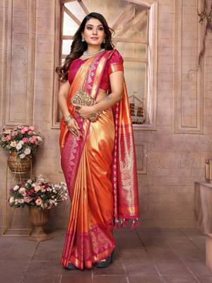 Orange tissue silk art kanjeevaram silk saree 2
