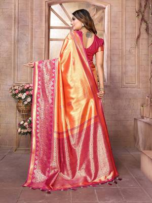 Orange tissue silk art kanjeevaram silk saree 3