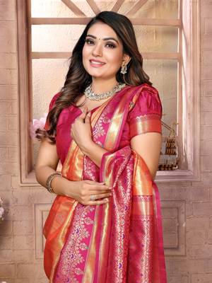Orange tissue silk art kanjeevaram silk saree 4