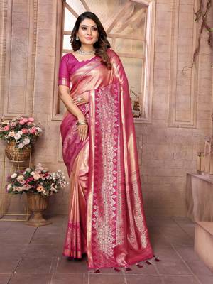 Pink tissue silk art kanjeevaram silk saree 1