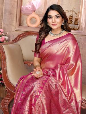 Pink tissue silk art kanjeevaram silk saree 4
