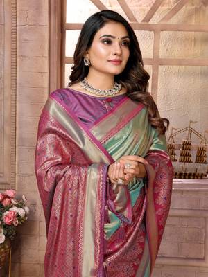 Pista tissue silk art kanjeevaram silk saree 4