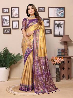 Beige tissue silk patola design art kanjeevaram silk saree 1