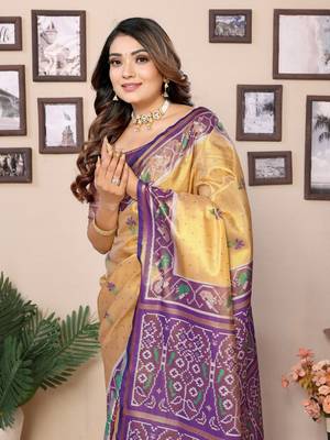 Beige tissue silk patola design art kanjeevaram silk saree 4