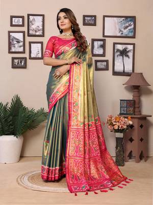 Mahendi tissue silk patola design art kanjeevaram silk saree 1