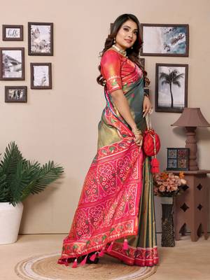 Mahendi tissue silk patola design art kanjeevaram silk saree 2