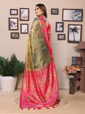 Mahendi tissue silk patola design art kanjeevaram silk saree 3