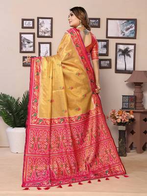 Mustard tissue silk patola design art kanjeevaram silk saree 3