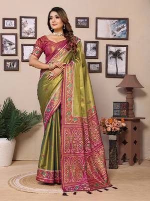 Olive tissue silk patola design art kanjeevaram silk saree 1