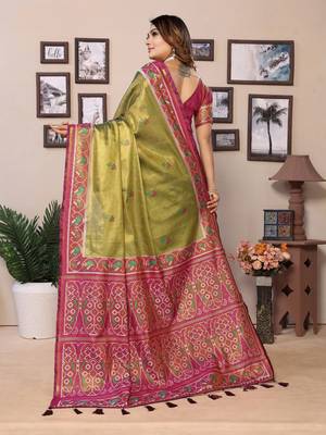 Olive tissue silk patola design art kanjeevaram silk saree 3