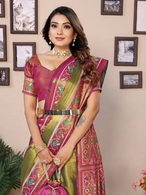 Olive tissue silk patola design art kanjeevaram silk saree 4