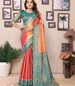 Orange tissue silk patola design art kanjeevaram silk saree