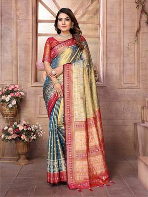 Grey tissue silk patola design art kanjeevaram silk saree 1