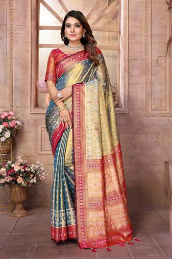 Grey tissue silk patola design art kanjeevaram silk saree