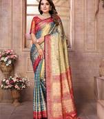 Grey tissue silk patola design art kanjeevaram silk saree