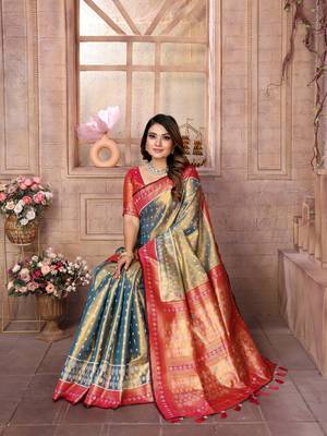 Grey tissue silk patola design art kanjeevaram silk saree 2