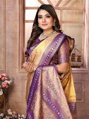 Lavender tissue silk patola design art kanjeevaram silk saree 4