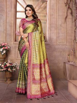 Olive tissue silk patola design art kanjeevaram silk saree 1