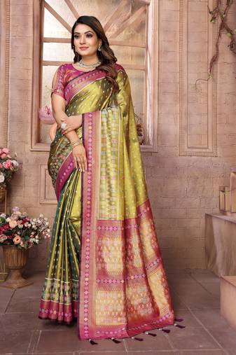 Olive tissue silk patola design art kanjeevaram silk saree