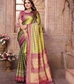Olive tissue silk patola design art kanjeevaram silk saree