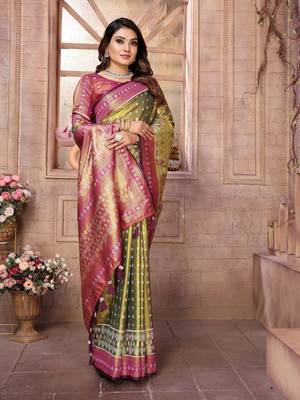 Olive tissue silk patola design art kanjeevaram silk saree 2