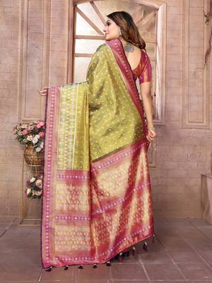 Olive tissue silk patola design art kanjeevaram silk saree 3