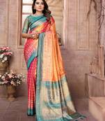 Orange tissue silk patola design art kanjeevaram silk saree