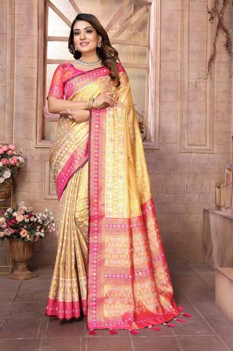 Pink tissue silk patola design art kanjeevaram silk saree