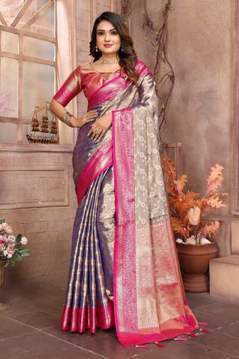 Sky blue tissue silk art kanjeevaram silk saree
