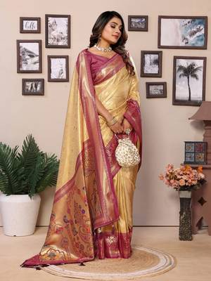 Beige tissue silk art paithani silk saree 2