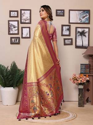 Beige tissue silk art paithani silk saree 3
