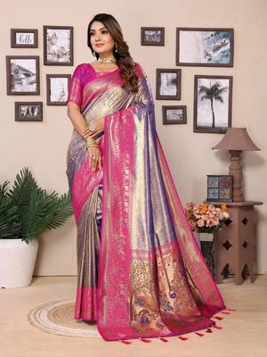 Blue tissue silk art paithani silk saree 1