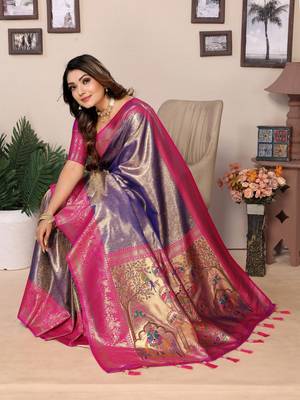 Blue tissue silk art paithani silk saree 2