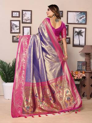 Blue tissue silk art paithani silk saree 3