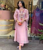 Pink chanderi silk festive wear readymade suit for girlie looks