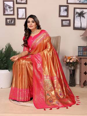 Orange tissue silk art paithani silk saree 2